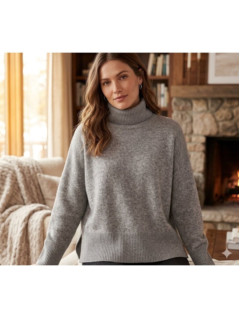 J.Crew Gray Merino Wool Alpaca Blend Turtleneck Sweater L Cozy Crop Quiet Luxury